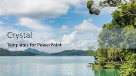  Presentation with boats - Slide deck consisting of landscape-of-sun-moon-lake background and a light blue colored foreground