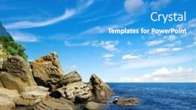  Presentation with rocks - Presentation design with landscape-of-the-blue-sea background and a teal colored foreground
