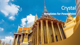  Presentation with royal blue - Colorful PPT theme enhanced with landscape of the capital city backdrop and a teal colored foreground