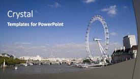  Presentation with london - Slide deck featuring view ferris wheel - landscape of the london eye background and a ocean colored foreground