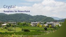  Presentation with trees - Beautiful PPT theme featuring landscape-of-toushe-basin backdrop and a lemonade colored foreground