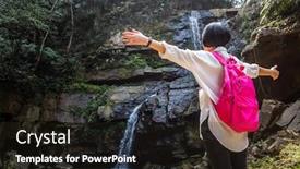  Presentation with waterfall woman - Presentation having landscape-of-traveling-woman-feel background and a wine colored foreground