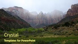  Presentation with rain clouds - Presentation theme featuring landscape of zions canyon with rain clouds storms background and a tawny brown colored foreground