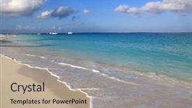  Presentation with compass ocean - Amazing PPT theme having landscape on sand ocean shore backdrop and a mint green colored foreground