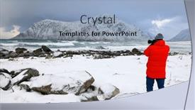  Presentation with landscape - Slide set consisting of landscape-photographer-on-haukland-beach background and a light blue colored foreground