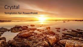  Presentation with beautiful midnight sun over - Slides with landscape picturesque view from stony background and a coral colored foreground