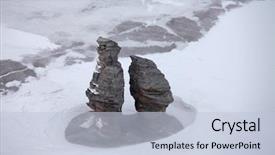  Presentation with rock - Theme having landscape relief - rock pillars on severnaya zemlya background and a lemonade colored foreground