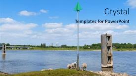  Presentation with sheep - Theme having landscape-river-the-ijssel background and a light blue colored foreground