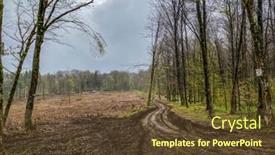  Presentation with spruce - Cool new PPT theme with landscape-showing-broadleaf-and-spruce backdrop and a tawny brown colored foreground