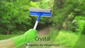  Presentation with cleaning service - Cool new PPT theme with landscape through window cleaning backdrop and a seafoam green colored foreground