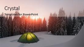  Presentation with winter landscape winter tree - Colorful PPT theme enhanced with landscape tourists camp in winter backdrop and a lemonade colored foreground