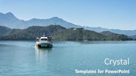  Presentation with asia - Colorful presentation theme enhanced with landscape-with-a-boat backdrop and a teal colored foreground