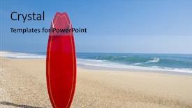  Presentation with sand - Colorful PPT theme enhanced with landscape with a red surfboard backdrop and a light blue colored foreground
