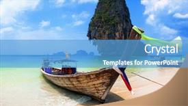  Presentation with journey - Slide deck with landscape with boats on exotic background and a teal colored foreground