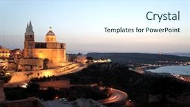  Presentation with church - PPT theme having landscape-with-church-in-mellieha background and a sky blue colored foreground