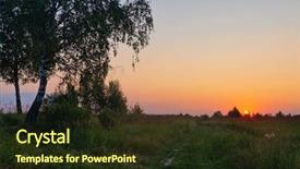  Presentation with field - PPT theme consisting of landscape with coloful sunset background and a wine colored foreground