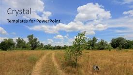  Presentation with dirt - Beautiful slide deck featuring landscape-with-dirt-road backdrop and a light blue colored foreground