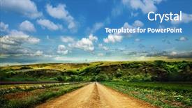  Presentation with road bike in mountains - Slide deck featuring landscape with dirt road background and a teal colored foreground