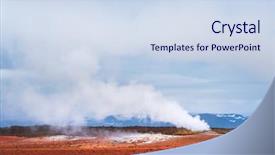  Presentation with geothermal - Presentation theme with landscape with eruption steam geothermal background and a sky blue colored foreground