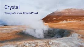  Presentation with geothermal - Colorful presentation theme enhanced with landscape with eruption steam geothermal backdrop and a sky blue colored foreground