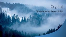  Presentation with pine trees - Slides with landscape with fog among pine trees in mountain forest background and a light blue colored foreground