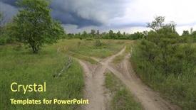  Presentation with thunderstorm - Slide set having landscape-with-fork-roads background and a tawny brown colored foreground