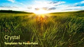  Presentation with dark blue moonlight landscape - Beautiful PPT theme featuring landscape-with-green-grass-field backdrop and a  colored foreground