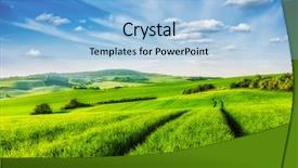  Presentation with green grass under the snow - PPT theme having landscape with green grass field background and a light blue colored foreground