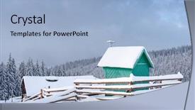  Presentation with green house - Amazing presentation theme having landscape with green wooden chapel backdrop and a light blue colored foreground