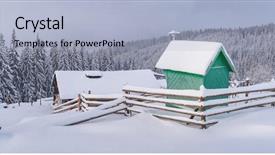  Presentation with green house - PPT layouts having landscape with green wooden chapel background and a light blue colored foreground