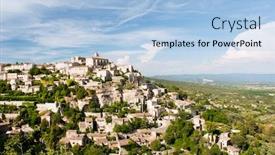  Presentation with landscape - PPT layouts enhanced with landscape-with-hilltop-village-gordes background and a light blue colored foreground