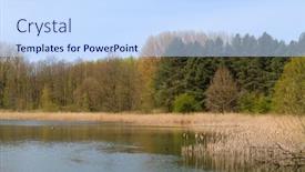  Presentation with forest - Audience pleasing theme consisting of landscape-with-lake-in-forest backdrop and a sky blue colored foreground