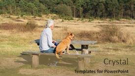  Presentation with landscape - Beautiful PPT layouts featuring landscape-with-man-and-dog backdrop and a coral colored foreground