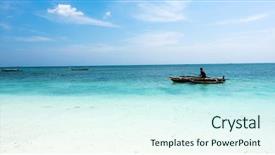  Presentation with boat - Colorful slide deck enhanced with landscape with man in a boat in ocean near african shore backdrop and a cool aqua colored foreground