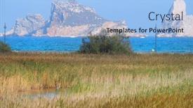  Presentation with horizon - Slide deck with landscape-with-medes-islands background and a light blue colored foreground