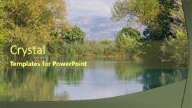  Presentation with river forest - Colorful presentation theme enhanced with landscape-with-mountains-forest backdrop and a tawny brown colored foreground