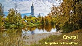  Presentation with russian - Slide set having landscape with old russian church background and a tawny brown colored foreground