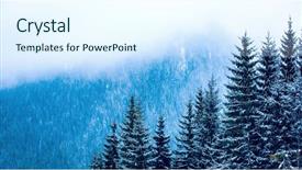  Presentation with pine forest - PPT theme having landscape with pine forest in winter misty mountains background and a sky blue colored foreground