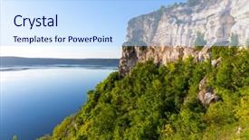  Presentation with rocky shore - PPT theme with landscape with rocky lake shore in nice day background and a sky blue colored foreground