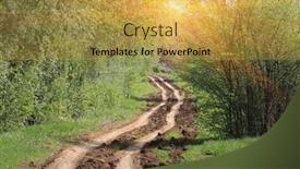  Presentation with forest road green - PPT theme consisting of landscape-with-rut-road background and a yellow colored foreground