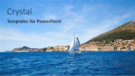  Presentation with dubrovnik - Audience pleasing presentation design consisting of landscape-with-sail-yacht backdrop and a light blue colored foreground