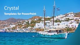  Presentation with sailboat - Beautiful PPT layouts featuring landscape-with-sailboat-near-mykonos backdrop and a teal colored foreground