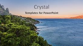  Presentation with sunset - Theme with landscape-with-sea-and-mountains background and a light blue colored foreground