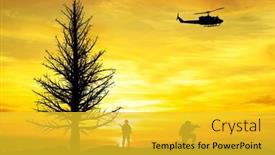  Presentation with soldiers - Slides with landscape-with-soldiers-at-war background and a yellow colored foreground