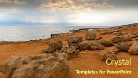  Presentation with sea shore - PPT theme consisting of landscape-with-stones-on-akamas background and a tawny brown colored foreground