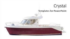  Presentation with boat - Colorful presentation design enhanced with landscape with the image of boat on a sea and mountains under the background backdrop and a white colored foreground