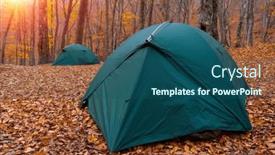  Presentation with tourist - PPT theme consisting of landscape-with-tourist-tents and a  colored foreground