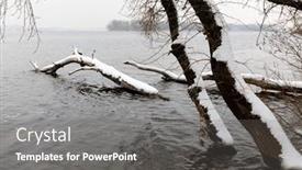  Presentation with winter river - Presentation having landscape-with-tress-in-river background and a gray colored foreground