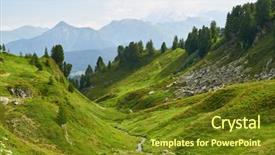  Presentation with mountain - Audience pleasing presentation theme consisting of landscape with valley and brook backdrop and a tawny brown colored foreground