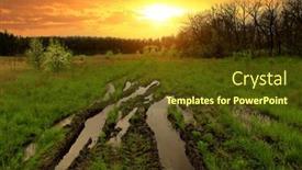  Presentation with dirt roads - Presentation with landscape-with-wet-dirt-roads background and a tawny brown colored foreground